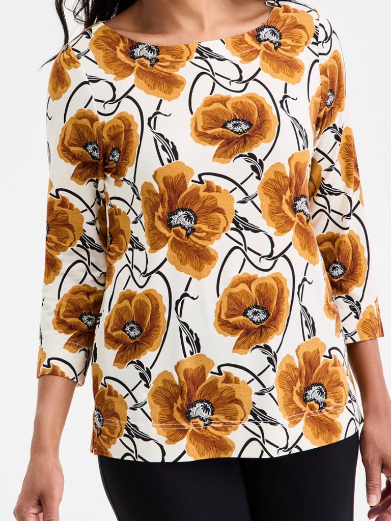 Women's Floral Print 3/4-Sleeve Boat-Neck Top